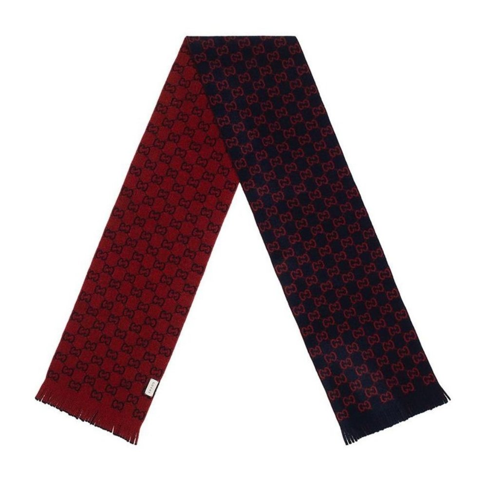 Gucci GG Wool Scarf In Midnight Blue & Red